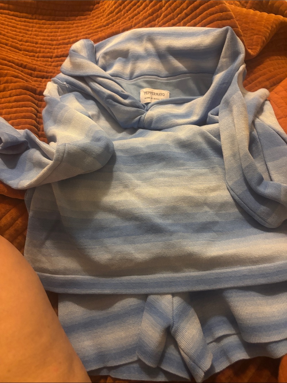 Peppermayo Blue and White Striped Knit Bike Shorts Set